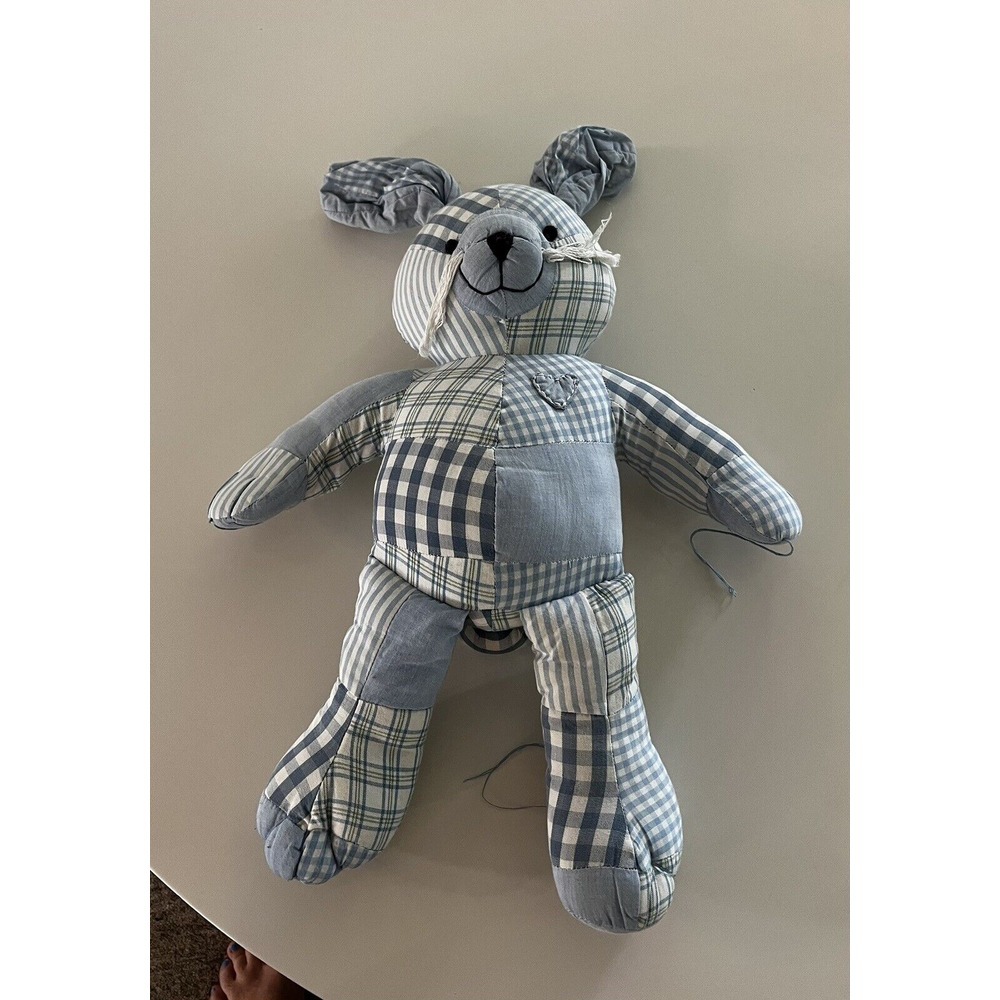 Pottery Barn Kids Plush Easter Bunny Rabbit Blue Plaid Patchwork‎ Calico Gingham